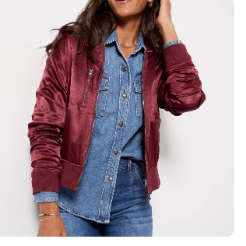 Evereve Satin Bomber Jacket in Wine Burgundy
